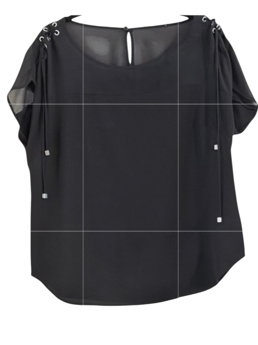 Michael Kors Black Chiffon Top Lace Up Shoulder Top M